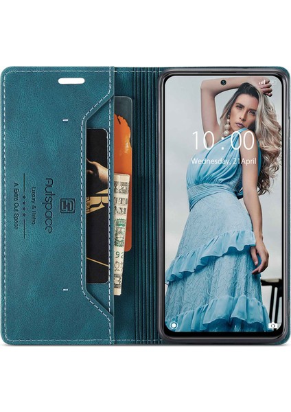 Xiaomi Poco M5S Için 4g/redmi Not 10 4g/redmi Not 10S 4g Düşme Koruması Rfıd Engelleme Manyetik Kapatma Kabuğu, Vintage Buzlu Pu Deri+Tpu Cüzdan Stand Flip Cover-Blue (Yurt Dışından)