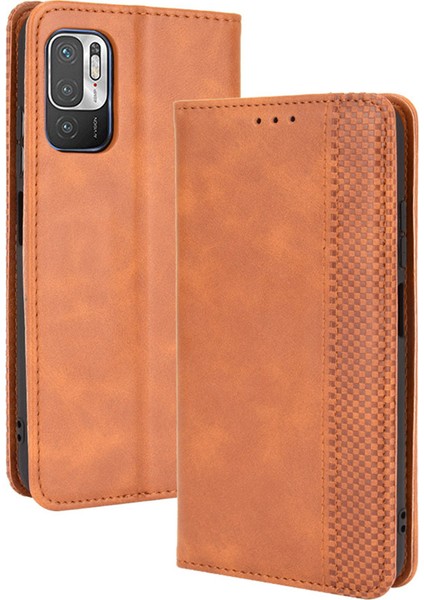 Manyetik Kapanma Vintage Stil Telefon Kılıfı Cüzdan Stand Deri Kapak Xiaomi Redmi Note 10 5g/poco M3 Pro 5g/4g-Brown (Yurt Dışından)