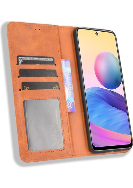 Manyetik Kapanma Vintage Stil Telefon Kılıfı Cüzdan Stand Deri Kapak Xiaomi Redmi Note 10 5g/poco M3 Pro 5g/4g-Brown (Yurt Dışından) indirimleri