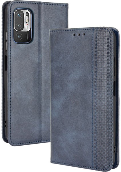 Manyetik Kapanma Vintage Stil Telefon Kılıfı Cüzdan Stand Deri Kapak Xiaomi Redmi Note 10 5g/poco M3 Pro 5g/4g-Blue (Yurt Dışından)