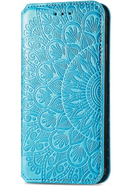 Mandala Çiçek Deseni Baskılı Manyetik Otomatik Emici Pu Deri Cüzdan Xiaomi Için Flip Kapak Xiaomi 11T/11T Pro-Mavi (Yurt Dışından)