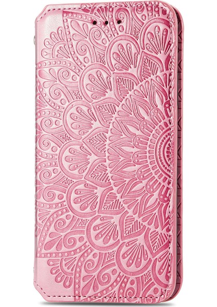 Mandala Çiçek Deseni Baskılı Manyetik Otomatik Absorbed Pu Deri Deri Cüzdan Xiaomi 11T/11T Pro-Pink Için Flip Cover (Yurt Dışından)