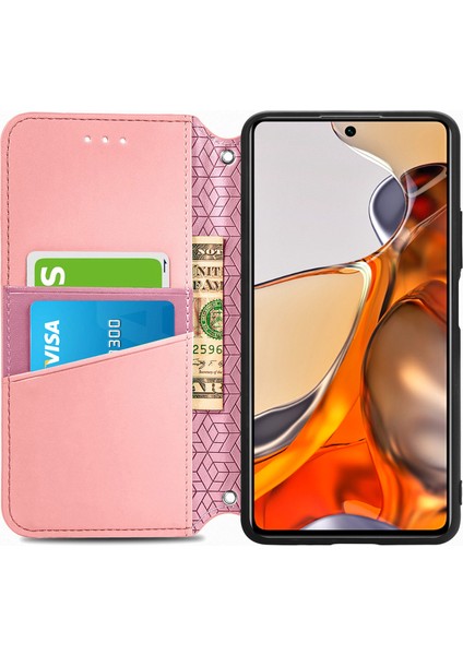 Mandala Çiçek Deseni Baskılı Manyetik Otomatik Absorbed Pu Deri Deri Cüzdan Xiaomi 11T/11T Pro-Pink Için Flip Cover (Yurt Dışından)