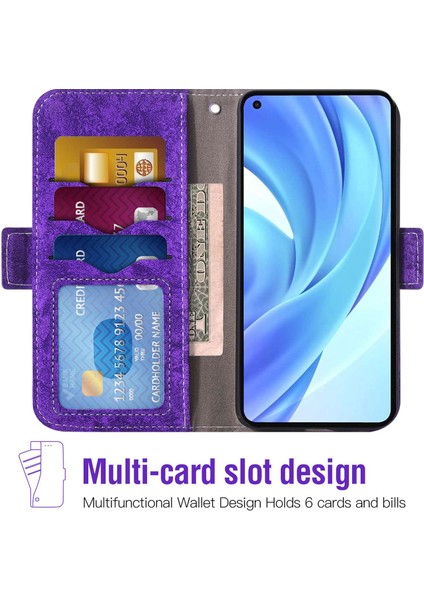 Xiaomi Mi Için 11 Lite 4g/5g/11 Lite 5g Ne Su- Boyama Dokusu Manyetik Flip Pu Pu Deri Dönen Kart Yuvaları Stand Fonksiyon Cüzdanı Kılıf-Doğru (Yurt Dışından)