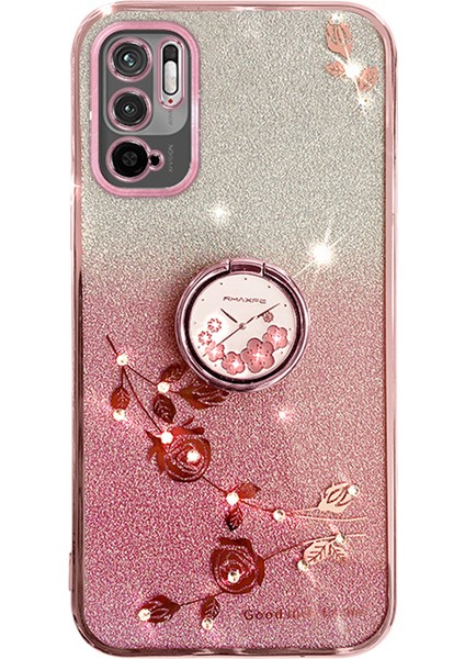 Xiaomi Redmi Için Koruyucu Kılıf Not 10 5g Kickstand Telefon Kabuğu Rhinestone Çiçek Tpu Kapak-Rose Gold (Yurt Dışından)