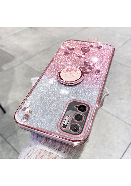 Xiaomi Redmi Için Koruyucu Kılıf Not 10 5g Kickstand Telefon Kabuğu Rhinestone Çiçek Tpu Kapak-Rose Gold (Yurt Dışından) modelleri