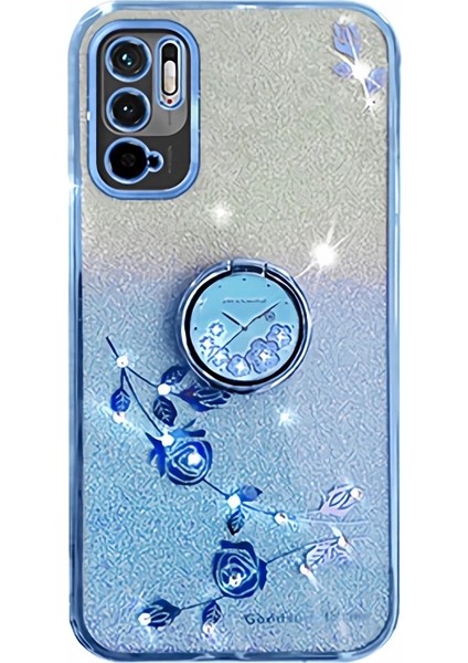 Xiaomi Redmi Için Koruyucu Kılıf Not 10 5g Kickstand Telefon Kabuğu Rhinestone Çiçek Tpu Kapak-Mavi (Yurt Dışından)