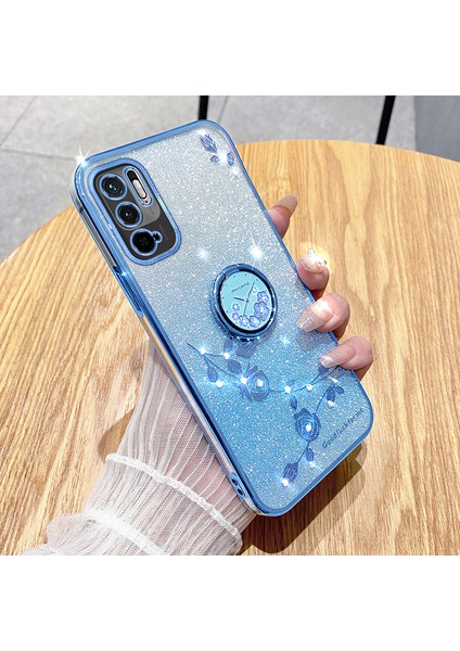 Xiaomi Redmi Için Koruyucu Kılıf Not 10 5g Kickstand Telefon Kabuğu Rhinestone Çiçek Tpu Kapak-Mavi (Yurt Dışından) fırsatları