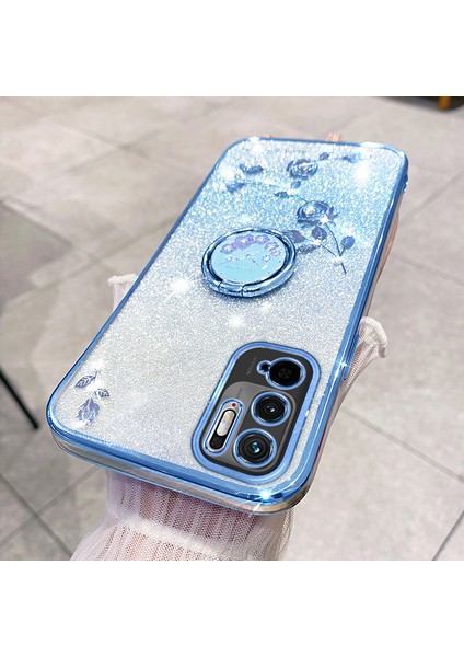 Xiaomi Redmi Için Koruyucu Kılıf Not 10 5g Kickstand Telefon Kabuğu Rhinestone Çiçek Tpu Kapak-Mavi (Yurt Dışından) indirimleri