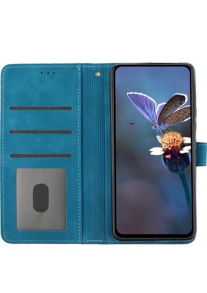 Xiaomi Mi Için Cüzdan Telefon Kılıfı 11 Lite 4g/5g/11 Lite 5g Ne, Pu Deri Çiçekler Baskılı Flip Stand Cover-Blue (Yurt Dışından)