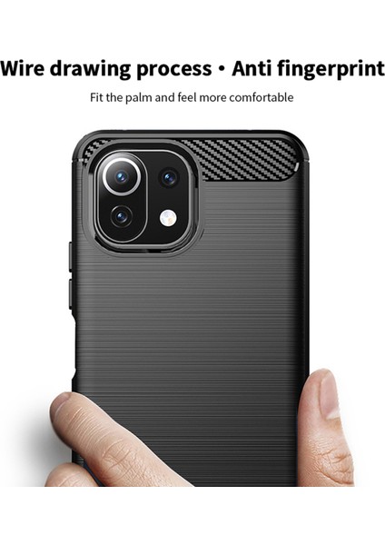 Xiaomi Mi 11 Lite 4g/5g/11 Lite 5g Ne-Blue Için Karbon Fiber Fırçalanmış Yumuşak Tpu Kapağı (Yurt Dışından)