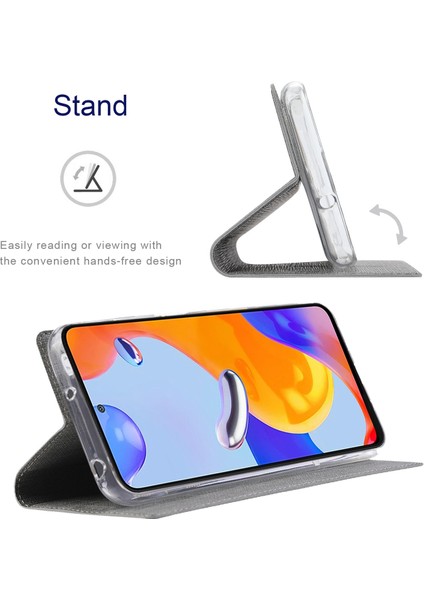 Xiaomi Redmi Için Note 12 Pro 4g/11 Pro 4g (Mediatek)/note 11 Pro 5g (Qualcomm) Pu Deri Anti -Drop Koruma Standı Kart Tutucu ile Telefon Kılıfı -Grey (Yurt Dışından) modelleri