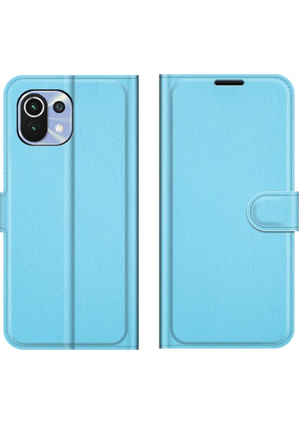Folio Flip Litchi Cilt Cüzdan Stand Deri Kılıf Xiaomi Mi 11 Lite 4g/5g/11 Lite 5g Ne Cep Telefonu Kapak Blue (Yurt Dışından)