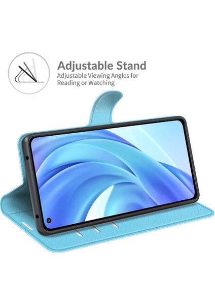 Folio Flip Litchi Cilt Cüzdan Stand Deri Kılıf Xiaomi Mi 11 Lite 4g/5g/11 Lite 5g Ne Cep Telefonu Kapak Blue (Yurt Dışından)