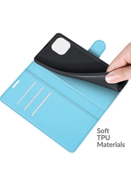 Folio Flip Litchi Cilt Cüzdan Stand Deri Kılıf Xiaomi Mi 11 Lite 4g/5g/11 Lite 5g Ne Cep Telefonu Kapak Blue (Yurt Dışından)