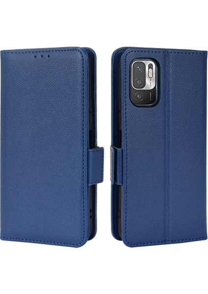 Pu Deri+Tpu Telefon Kılıfı Damla Koruma Anti-Çizgi Litchi Doku Cüzdan Stand Fonksiyonu Xiaomi Redmı Not 10 5g/redmı Not 10T 5g/poco M3 Pro 4g/5g-Dark Mavi (Yurt Dışından)