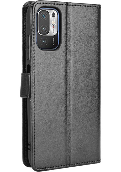 Çılgın At Derisi Cüzdan Stand Deri Kabuk Xiaomi Redmi Için Kayış 10 5g/poco M3 Pro 5g/4g-Black (Yurt Dışından)