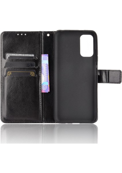 Çılgın At Derisi Cüzdan Stand Deri Kabuk Xiaomi Redmi Için Kayış 10 5g/poco M3 Pro 5g/4g-Black (Yurt Dışından)