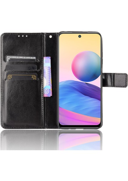 Çılgın At Derisi Cüzdan Stand Deri Kabuk Xiaomi Redmi Için Kayış 10 5g/poco M3 Pro 5g/4g-Black (Yurt Dışından)
