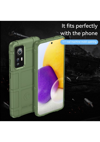 Sağlam Kare Izgara Tasarımı Kalınlaştırılmış Tpu Tpu Anti-Çizelge Absorpsiyon Kapağı Xiaomi 12 5G/12X 5G/12S 5g-Yeşil (Yurt Dışından) fiyatları
