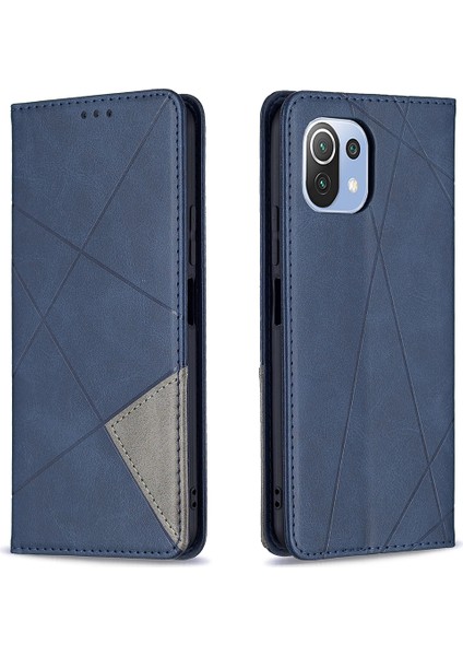Geometrik Desen Otomatik Absorbed Stand Deri Telefon Kılıfı Xiaomi Mi 11 Lite 4g /5g /11 Lite 5g Ne-Blue (Yurt Dışından) fiyatları