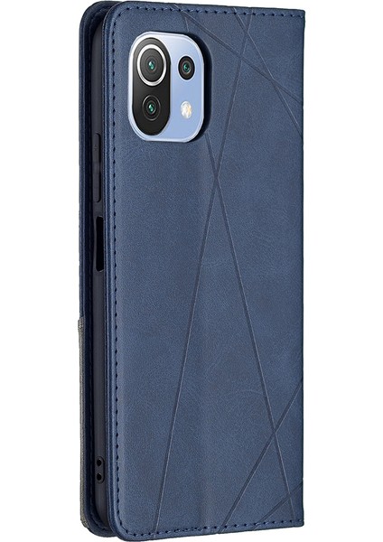 Geometrik Desen Otomatik Absorbed Stand Deri Telefon Kılıfı Xiaomi Mi 11 Lite 4g /5g /11 Lite 5g Ne-Blue (Yurt Dışından) modelleri