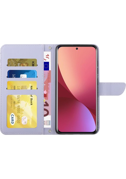 Xiaomi 12/12X/12S Için 5g Pu Deri Basılı Kelebek Çiçek Manyetik Telefon Kılıf Omuz Kayışı Stand Cüzdan Yumuşak Tpu Kitap Kapak Light Mor (Yurt Dışından) fiyatları