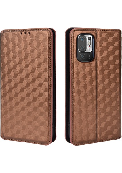 3D Rhombus Deri Telefon Kapağı Baskısı+Yumuşak Tpu Iç Kasa Stand Cüzdan Koruyucu Kabuk Xiaomi Redmi Note 10 5g/redmi Not 10T 5g/poco M3 Pro 4g/5g-Brown (Yurt Dışından) fiyatları