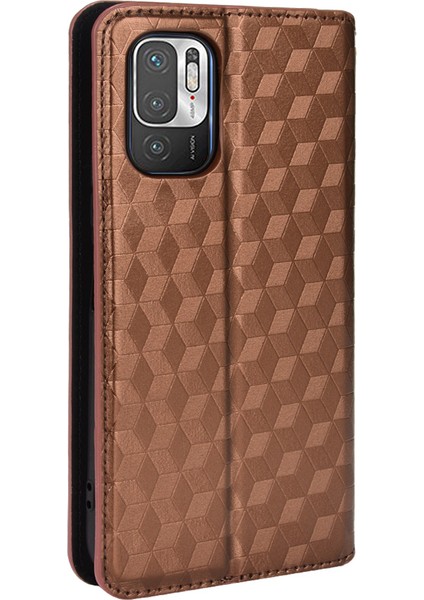 3D Rhombus Deri Telefon Kapağı Baskısı+Yumuşak Tpu Iç Kasa Stand Cüzdan Koruyucu Kabuk Xiaomi Redmi Note 10 5g/redmi Not 10T 5g/poco M3 Pro 4g/5g-Brown (Yurt Dışından) fırsatları