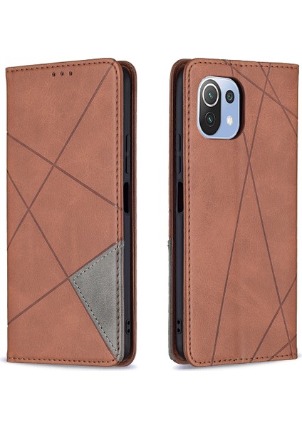 Geometrik Desen Xiaomi Mi Için Otomatik Absorbed Stand Deri Telefon Kılıfı 11 Lite 4g /5g /11 Lite 5g Ne-Brown (Yurt Dışından) fiyatları
