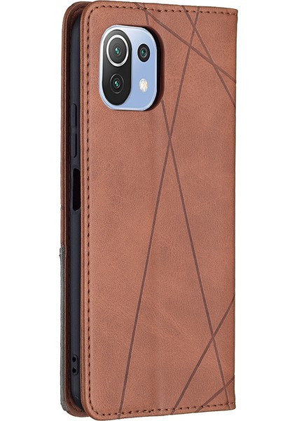 Geometrik Desen Xiaomi Mi Için Otomatik Absorbed Stand Deri Telefon Kılıfı 11 Lite 4g /5g /11 Lite 5g Ne-Brown (Yurt Dışından) modelleri