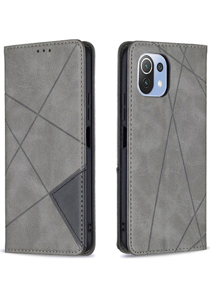 Geometrik Desen Otomatik Absorbed Stand Deri Telefon Kılıfı Xiaomi Mi 11 Lite 4g /5g /11 Lite 5g Ne-Gre (Yurt Dışından) fiyatları