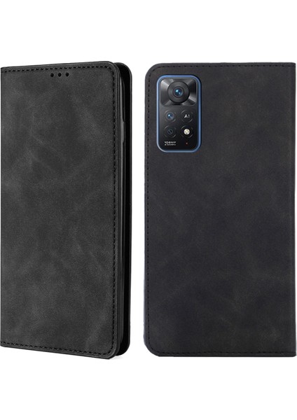 Xiaomi Redmi Için Note 12 Pro 4g/11 Pro 4g (Mediatek)/note 11 Pro 5g (Qualcomm) Cilt Touch Pu Deri Flip Telefon Kılıfı Folio Kart Yuvası Kitap Standı Kapak Black (Yurt Dışından)