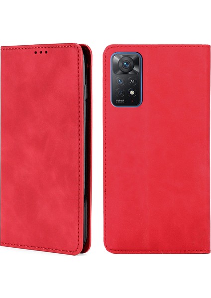 Xiaomi Redmi Için Note 12 Pro 4g/11 Pro 4g (Mediatek)/note 11 Pro 5g (Qualcomm) Cilt Touch Pu Deri Flip Telefon Kılıfı Folio Kart Yuva Kitabı Standı Kapak-Kırmızı (Yurt Dışından)