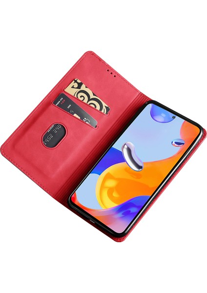 Xiaomi Redmi Için Note 12 Pro 4g/11 Pro 4g (Mediatek)/note 11 Pro 5g (Qualcomm) Cilt Touch Pu Deri Flip Telefon Kılıfı Folio Kart Yuva Kitabı Standı Kapak-Kırmızı (Yurt Dışından) indirimleri