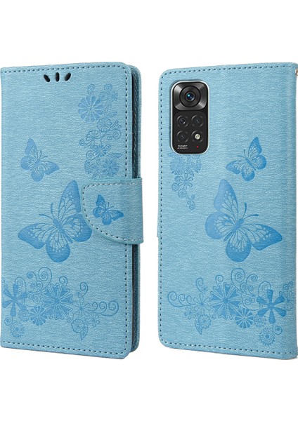 Xiaomi Için Redmi Note 11 4g (Qualcomm)/redmi Note 11S 4g Akıllı Telefon Kabuğu Baskılı Büyük Kelebekler Deri Cep Telefon Kılıf Cüzdan Stand Kapak Mavisi (Yurt Dışından)
