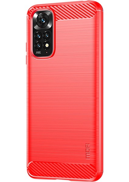 Xiaomi Redmi Için Not 11 4g (Qualcomm)/not 11S 4g Tpu Koruyucu Fırçalanmış Yüzey Karbon Fiber Cep Telefon Kılıfı Kapak-Kırmızı (Yurt Dışından)