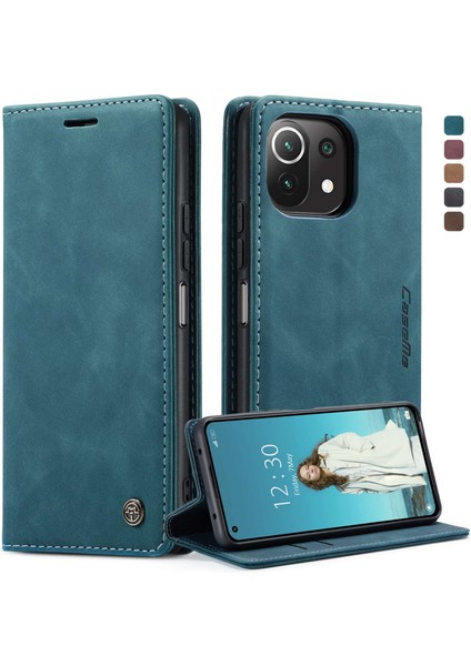 Otomatik Varma Basit Tasarım Xiaomi Mi Için Deri Cüzdan Kılıfı 11 Lite 4g/5g/11 Lite 5g Ne-Blue (Yurt Dışından)