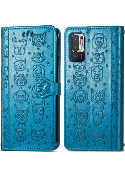 Baskı Kedi Köpek Desen Tasarımı Manyetik Deri Stand Kılıfı Xiaomi Redmi Note 10 5g/poco M3 Pro 5g/poco M3 Pro 4g-Blue (Yurt Dışından)
