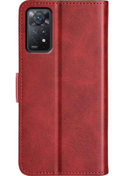 Xiaomi Redmi Için Note 12 Pro 4g/11 Pro 4g (Mediatek)/note 11 Pro 5g (Qualcomm) Dokulu Pu Deri Flip Case Çift Manyetik Toka Stand Cüzdan Telefon Kapak-Kırmızı (Yurt Dışından) modelleri