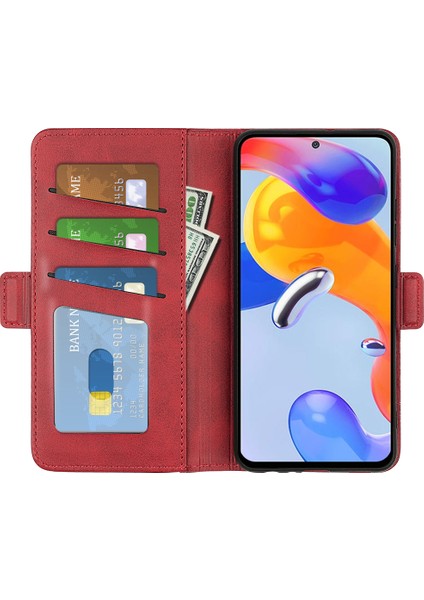 Xiaomi Redmi Için Note 12 Pro 4g/11 Pro 4g (Mediatek)/note 11 Pro 5g (Qualcomm) Dokulu Pu Deri Flip Case Çift Manyetik Toka Stand Cüzdan Telefon Kapak-Kırmızı (Yurt Dışından) fırsatları