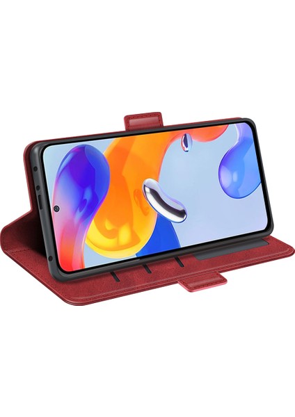 Xiaomi Redmi Için Note 12 Pro 4g/11 Pro 4g (Mediatek)/note 11 Pro 5g (Qualcomm) Dokulu Pu Deri Flip Case Çift Manyetik Toka Stand Cüzdan Telefon Kapak-Kırmızı (Yurt Dışından) indirimleri