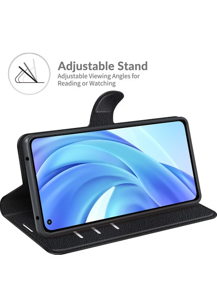 Folio Flip Litchi Cilt Cüzdan Stand Deri Kılıf Xiaomi Mi 11 Lite 4g/5g/11 Lite 5g Ne Cep Telefonu Kapak Black (Yurt Dışından)