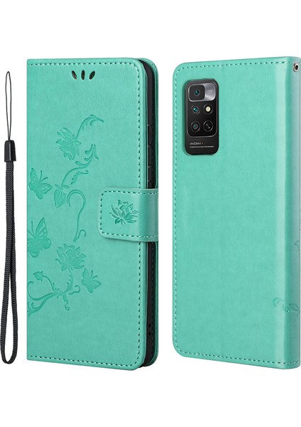 Xiaomi Için Redmi Note 11 4g (Qualcomm)/redmi Note 11S 4g Kelebek Çiçek Baskılı Pu Deri Cüzdan Kılıf Standı Manyetik Kapatma Şok Geçirmez Telefon Kapağı Kayışlı Yeşil (Yurt Dışından)