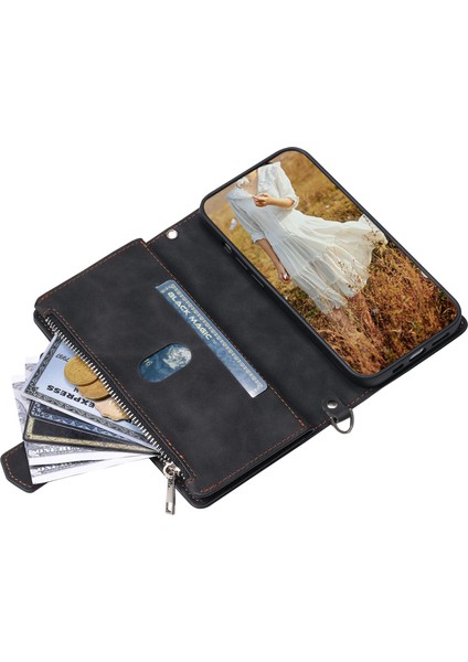 Xiaomi Için Poco M3 Pro 4g/5g/redmi Not 10T 5g/not 10 5g Rhombus Doku Cüzdan Stand Deri Telefon Kılıfı Zipper Cep ve Bilek Kayış-Black (Yurt Dışından)