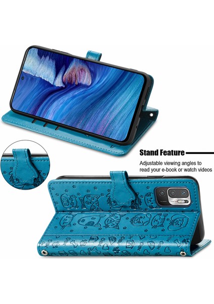 Baskı Kedi Köpek Desen Tasarımı Manyetik Deri Stand Kılıfı Xiaomi Redmi Note 10 5g/poco M3 Pro 5g/poco M3 Pro 4g-Blue (Yurt Dışından) fırsatları