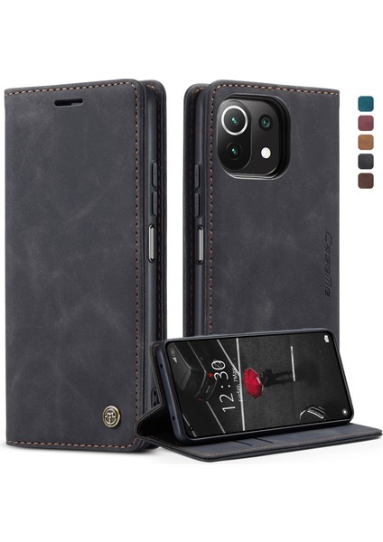 Otomatik Emme Basit Tasarım Xiaomi Mi Için Deri Cüzdan Kılıfı 11 Lite 4g/5g/11 Lite 5g Ne-Black (Yurt Dışından)