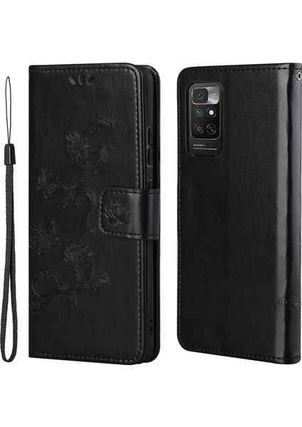 Xiaomi Için Redmi Note 11 4g (Qualcomm)/redmi Note 11S 4g Kelebek Çiçek Baskılı Pu Deri Cüzdan Kılıf Stand Standı Manyetik Kapatma Şok Geçirmez Telefon Kapağı Kayışlı Siyah (Yurt Dışından)