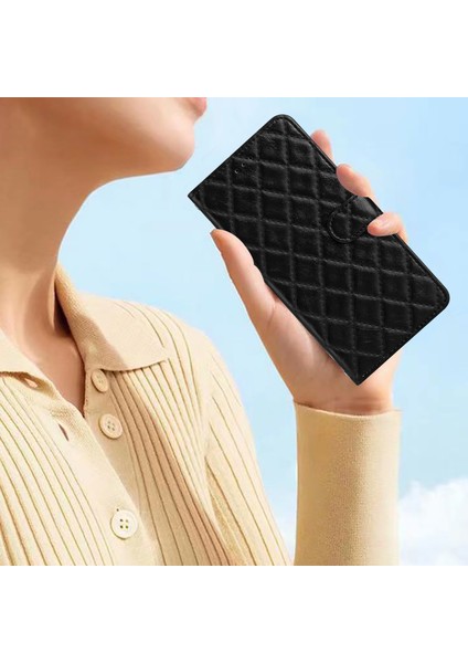 Xiaomi Mi Için Flip Deri Kılıfı 11 Ultra Şok Geçirmez Cüzdan Stand Dikiş Hattı Rhombus Telefon Kapak Black (Yurt Dışından)