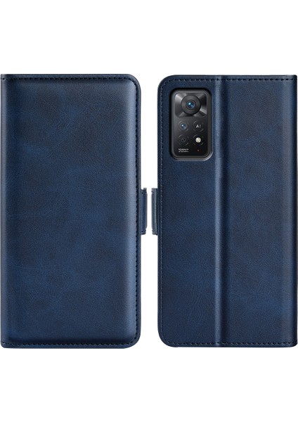 Xiaomi Redmi Için Note 12 Pro 4g/11 Pro 4g (Mediatek)/note 11 Pro 5g (Qualcomm) Dokulu Pu Deri Flip Case Çift Manyetik Toka Stand Cüzdan Telefon Kapak Mavisi (Yurt Dışından)
